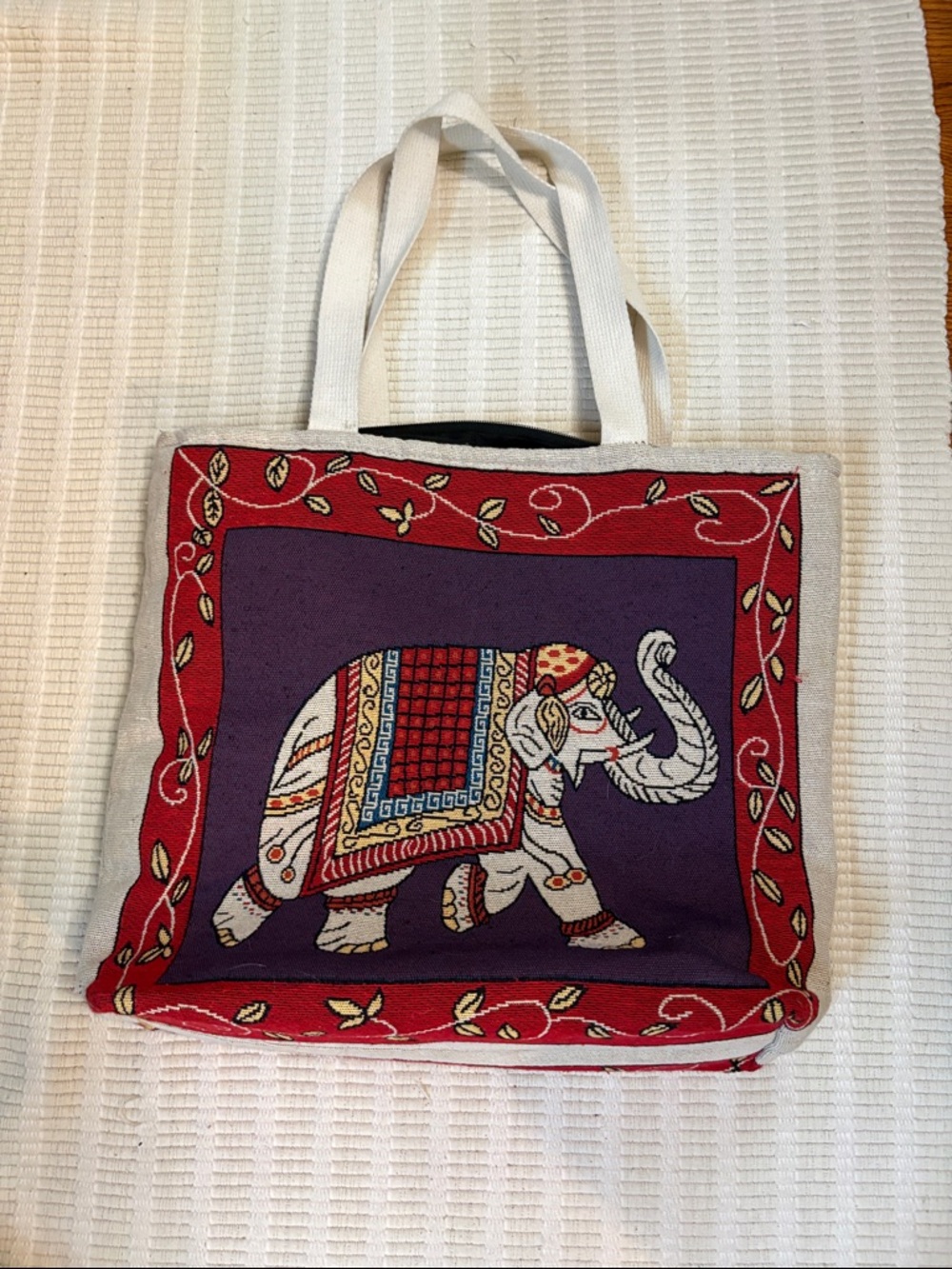 Canvas Elephant Tote Bag in Purple and Red - Unbranded